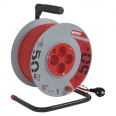 Prodlužovací kabel na bubnu 50 m 4 zásuvky červený PVC 230 V 1,5mm2 EMOS P19450