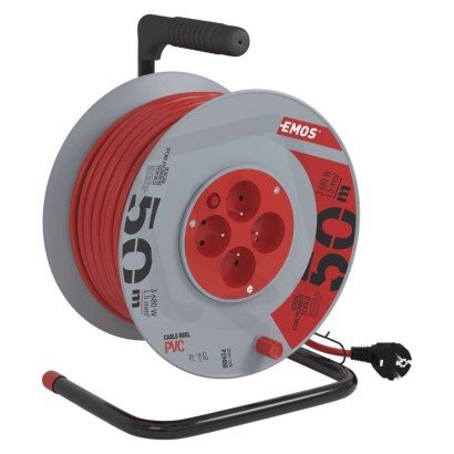 Prodlužovací kabel na bubnu 50 m 4 zásuvky červený PVC 230 V 1,5mm2 EMOS P19450