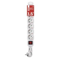 Prodlužovací kabel 1,5 m 6 zásuvek s vypínačem bílý PVC 1,5mm2 EMOS P1621R