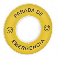 Schneider ZBY9420 3D kruhový štítek pro nouzové zastavení, PARADA DE EMERGENCIA