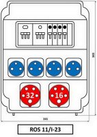 Zásuvková rozvodnice 1x3253+1x1653+4x230V, jištěná, IP54 ROS 11/I-23