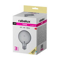 Světelný zdroj Filament LED, E27 G125, 6W, 450lm, 3000K RABALUX 79218