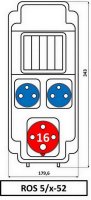 Zásuvková rozvodnice 1x1643+2x230V, IP54, 5-6 modulové okénko ROS 5/x-52