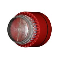 FL/CL/R/S Siréna s majákem Flashni 24V DC mělká základna červený kryt čirý maják