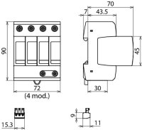 Dehn 952342 Svodič přepětí DEHNguard M 4p, Uc 385V AC, s modulem ACI technologie