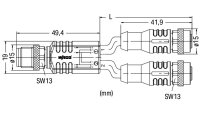 Kabel pro senzor/akční člen, 2x zásuvka M12,  přímá, Zástrčka M12A,  přímá 4pól.