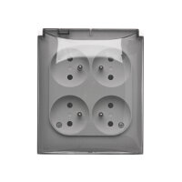 Čtyřnásobná zásuvka s uzemněním - verze IP44 - průhledná klapka bílá ACGZ4C/11A