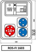 Zásuvková rozvodnice 1x1653+2x230V s chráničem, IP44 ROS FI-1603