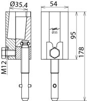 Připojovací svorka na čep D 35 mm s vřetenem pro připojení lana 16-150 mm2