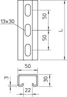 OBO MS5030P3000FTSO Profilová lišta děrovaná šířka výřezu 22 mm 3000x50x30 Ocel