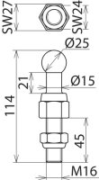 Kulový bod D 25 mm rovný se závitem a matkou M16x45 mm DEHN 755645