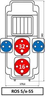 Zásuvková rozvodnice 1x3243+1x1643+2x230V, IP54, 5-6 modulové okénko ROS 5/X-55