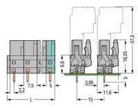 Pružinová svorkovnice THT rovná 7,5 mm šedá 13pól. WAGO 232-743/045-000
