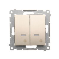 Přepínač dvojitý křížový, s orientačním LED, 7 So, 10AX, 250V, zlatá matná