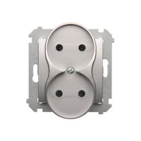 dvojitá kolíková zásuvka bez uzemnění se clonami elektrických kolejí stříbrná