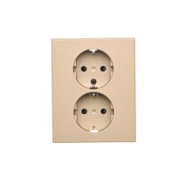 Zásuvka Schuko 2 násobná, se clonkami, 16A/250V, šroubové svorky champagne matná