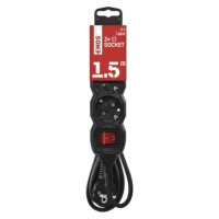 Prodlužovací kabel 1,5 m 3 zásuvky s vypínačem černý PVC 1,5mm2 EMOS PC1321R