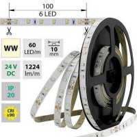 LED pásek SMD2835 WW, 60LED/m, 14,4W/m, 1224lm/m, IP20, DC 24V, 10mm, 5m