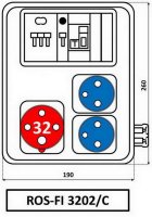 Zásuvková rozvodnice 1x3243+2x230V s chráničem, IP44 ROS FI-3202