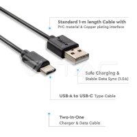 1M Type C USB cable 1.0A PVC, Silver series, black color, VT-5301 V-TAC SKU8483