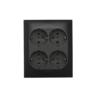 Čtyřzásuvka s uzemněním, Schuko, IP20 se závěrkami proudových cest černá matná