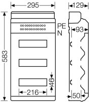 KV 90-Jističová skříň polykarbonát 36 modulů (3x12x18mm), IP65 HENSEL KV PC 9336