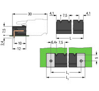 Konektor s pájecími piny THR, pájecí kontakt 1,2x1,2 mm, úhlové, černá 3pól.