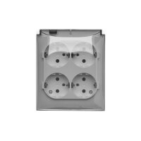 Čtyřzásuvka s uzemněním, typ Schuko - verze IP44 - průhledný kryt bílá