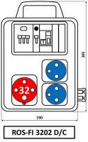 Zásuvková rozvodnice 1x3243+2x230V s chráničem a držákem, IP44 ROS FI-3202 D