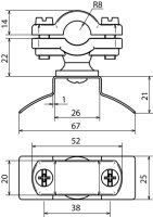 Podpěra tyče PA pro prům. 16mm s upevňovacím dílem nerez, pro pásek 14x0,3mm