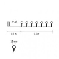LED vánoční řetěz - kuličky, 2xAA, 1,5m, červená, časovač