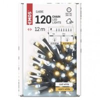 LED vánoční řetěz, 12 m, venkovní i vnitřní, teplá/studená bílá, časovač