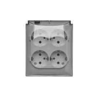 Čtyřzásuvka s uzemněním, typ Schuko - verze IP44 - průhledný kryt bílá