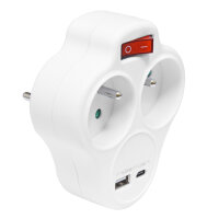 2-zásuvková V rozbočka, 1xUSB, 1xUSB-C, 5V/2,4A , vypínač ECOLITE XQFZBK-01/3