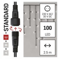 Standard LED spojovací vánoční řetěz - rampouchy, 2,5 m, venkovní, studená bílá