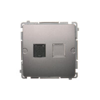 Jednonásobná počítačová zásuvka RJ45 kat. 6, s protiprachovou clonou, Inox