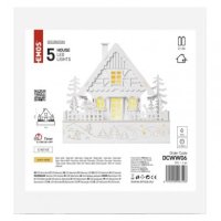 LED vánoční domek dřevěný, 28 cm, 2x AA, vnitřní, teplá bílá, časovač