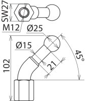 Kulový bod D 25 mm s ohybem 45° s vnitřním závitem M12 DEHN 756200