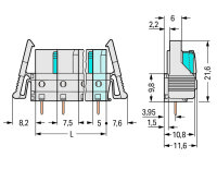 Pružinová svorkovnice THT rovná 7,5 mm šedá 12pól. WAGO 722-742/039-000