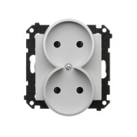 Zásuvka 2 násobná, bez uzemnění, se clonkami světle šedá matná   TG2MCZ.01/114