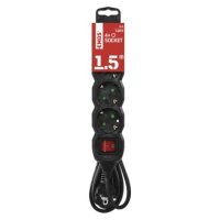 Prodlužovací kabel 1,5 m 4 zásuvky s vypínačem černý PVC 1,5mm2 EMOS PC1421R