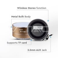 Metal Bluetooth Speaker With Mic & TF Card Slot 400mah Battery Gold, VT-6133