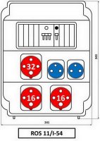 Zásuvková rozvodnice 1x3243+2x1643+2x230V, jištěná, IP54 ROS 11/I-54