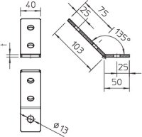 OBO GMS 3 VW 45 FT Spojovací úhelník 45 ° se 3 otvory 103x50x40x5 Ocel žár.zinek