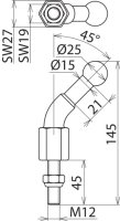 Kulový bod D 25 mm s ohybem 45° se závitem a matkou M12x45 mm DEHN 756245