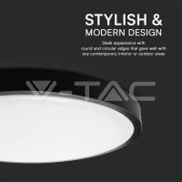 30W LED Dome Light Round Black Frame 6400K IP44 V-TAC SKU7641