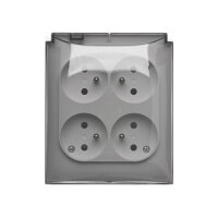 Čtyřnásobná zásuvka s uzemněním - s žaluziemi, IP44 - průhledná klapka bílá