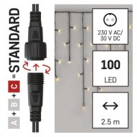 Standard LED spojovací vánoční řetěz rampouchy, 2,5 m, venkovní, teplá bílá