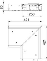 Vnitřní roh OBO OKB IE 25085 ON s kartáčovou lištou 421x421x87 Ocel