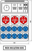 Zásuvková rozvodnice 2x3253+1x1653+10x230V, jištěná, s elektroměrem (3F), IP54